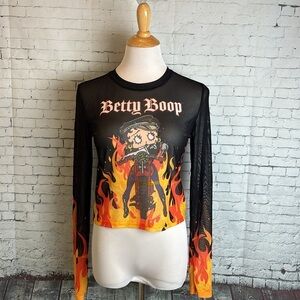 Betty Boop See Through Mesh Crop Top XL Goth Rocker Sexy Biker Dark Princess